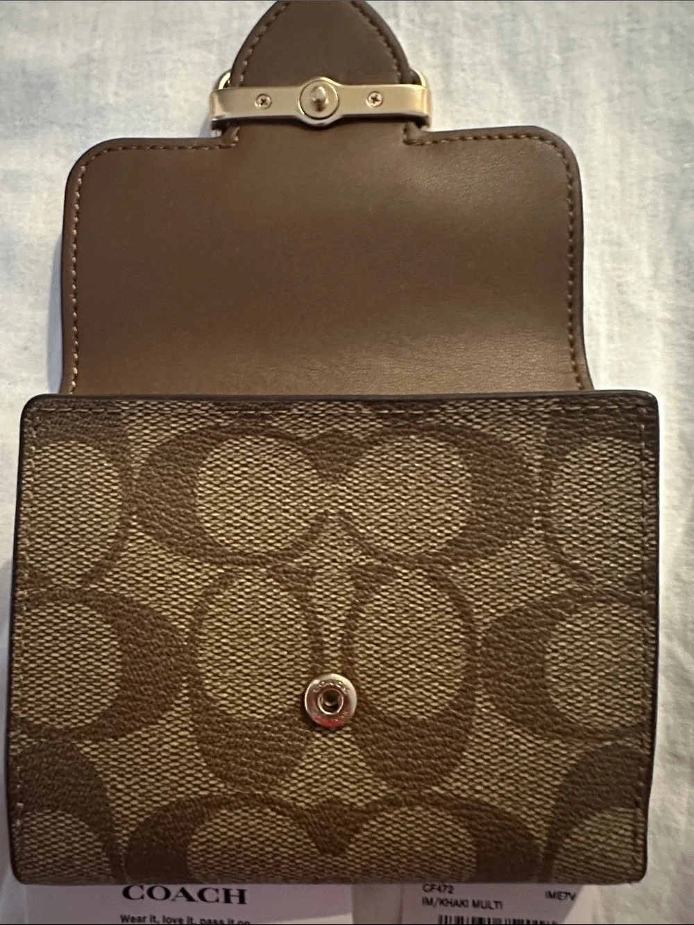 Coach Brown & Black Signature Compact Wallet with Gold Accent